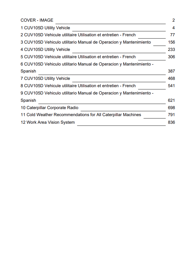 Caterpillar Cat CUV105D Utility Vehicle Operation and Maintenance Manual PDF | S/N GD5