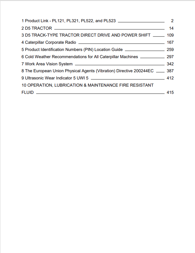 Caterpillar Cat D5 Track-type Tractor Operation and Maintenance Manual PDF | S/N 96J
