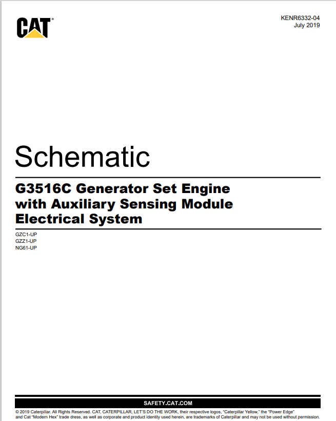 Caterpillar Cat G3516C Generator Set Electrical And Hydraulic Schematic Manual PDF | S/N GZZ