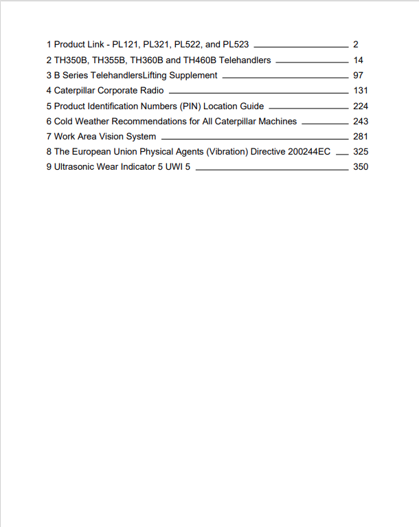 Caterpillar Cat TH460B Telehandler Operation and Maintenance Manual PDF | S/N SLF
