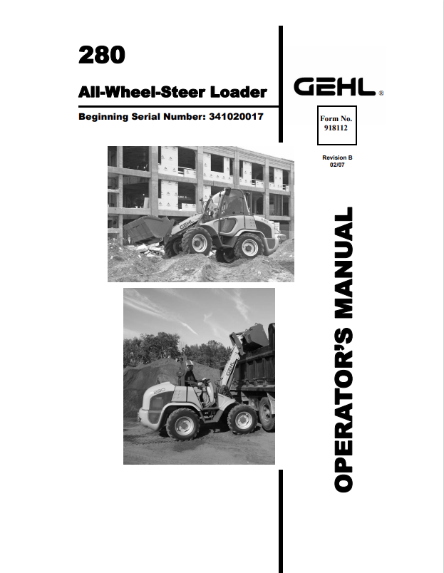 GEHL 280 ALL WHEEL STEER LOADER OPERATOR MANUAL 918112 - PDF