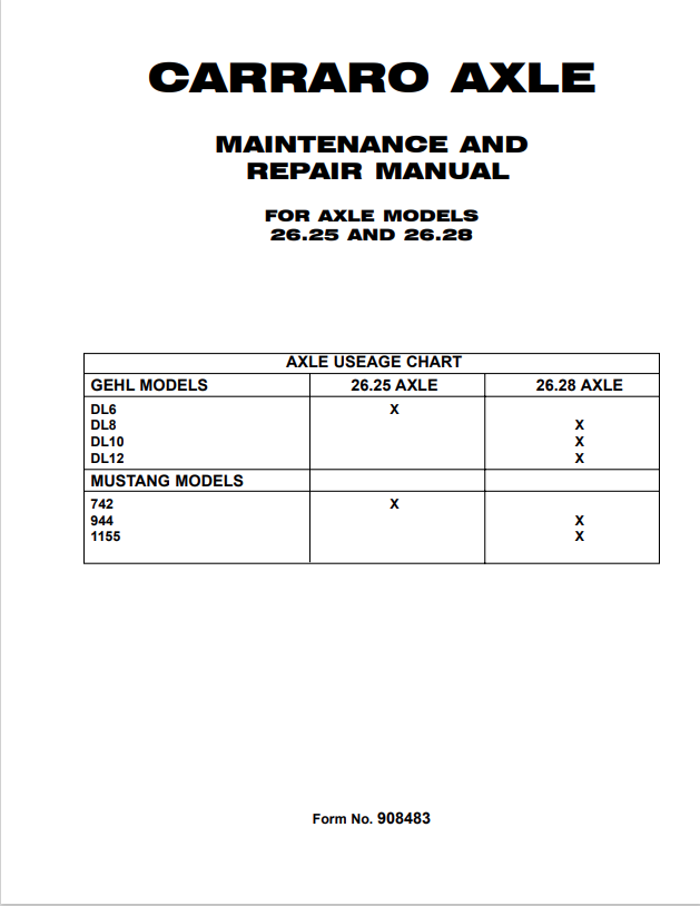 GEHL CARRARO AXLE 26.25, 26.28 MAINTENANCE AND REPAIR MANUAL 908483 - PDF