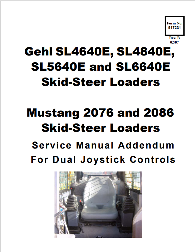 GEHL SL4640E, SL4840E, SL5640E, SL6640E MUSTANG 2076 AND 2086 SKID STEER LOADER SERVICE MANUAL 917231 - PDF