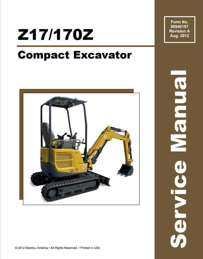 GEHL Z17, 170Z COMPACT EXCAVATOR SERVICE MANUAL 50940107 - PDF