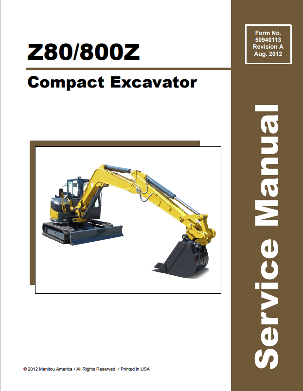 GEHL Z80, 800Z COMPACT EXCAVATOR SERVICE MANUAL 50940113 - PDF