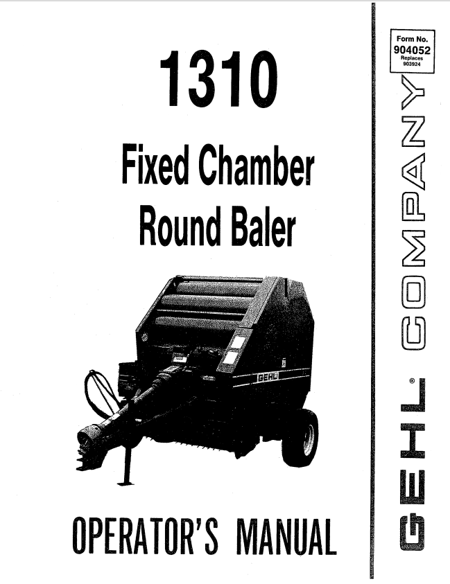 GHEL 1310 FIXED CHAMBER ROUND BALER OPERATOR MANUAL 904052  - PDF