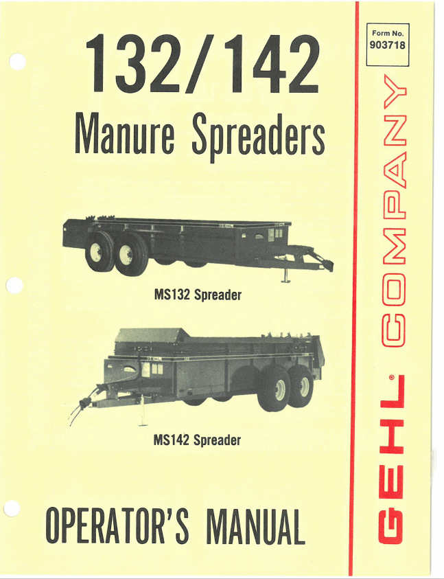 GHEL 132, 142 MANURE SPREADER OPERATOR MANUAL 903718 - PDF