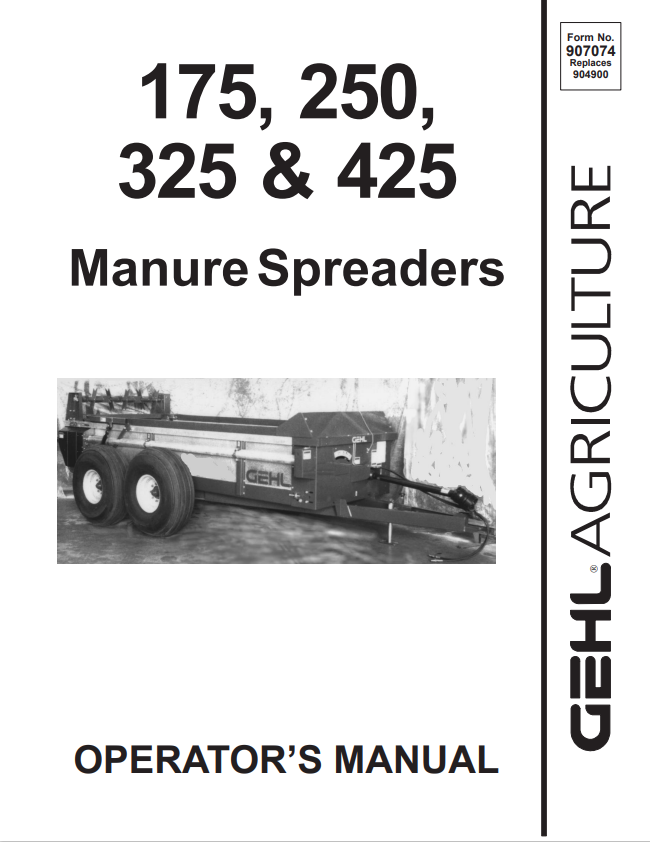 GHEL 175, 250, 325, 425 MANURE SPREADER OPERATOR MANUAL 907074- PDF
