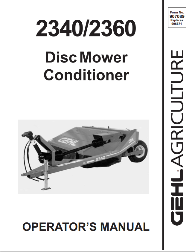 GHEL 2340, 2360 DISC MOWER CONDITIONER OPERATOR MANUAL 907089- PDF