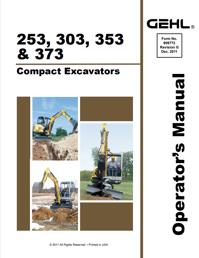 GHEL 253, 303, 353, 373 COMPACT EXCAVATOR OPERATOR MANUAL 909772 - PDF