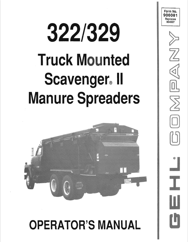 GHEL 322, 329 TRUCK MOUNTED SCAVENGER II MANURE SPREADER OPERATOR MANUAL 906081- PDF