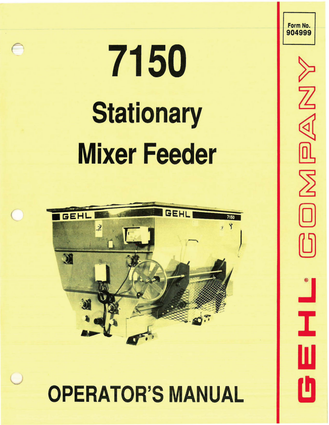 GHEL 7150 STATIONARY MIXER FEEDER OPERATOR MANUAL 904999- PDF