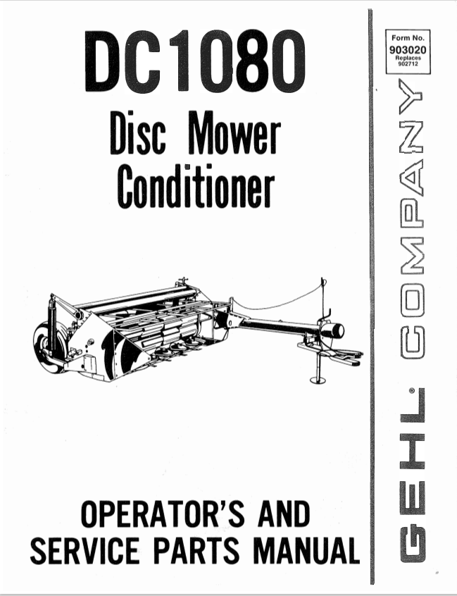 GHEL DC 1080 DISC MOWER CONDITIONER OPERATOR AND SERVICE PARTS MANUAL 903020 - PDF