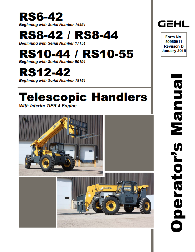 GHEL RS6-42, RS8-42, RS8-44, RS10-44, RS10-55, RS12-42 TELESCOPIC HANDLER OPERATOR MANUAL 50960011 - PDF