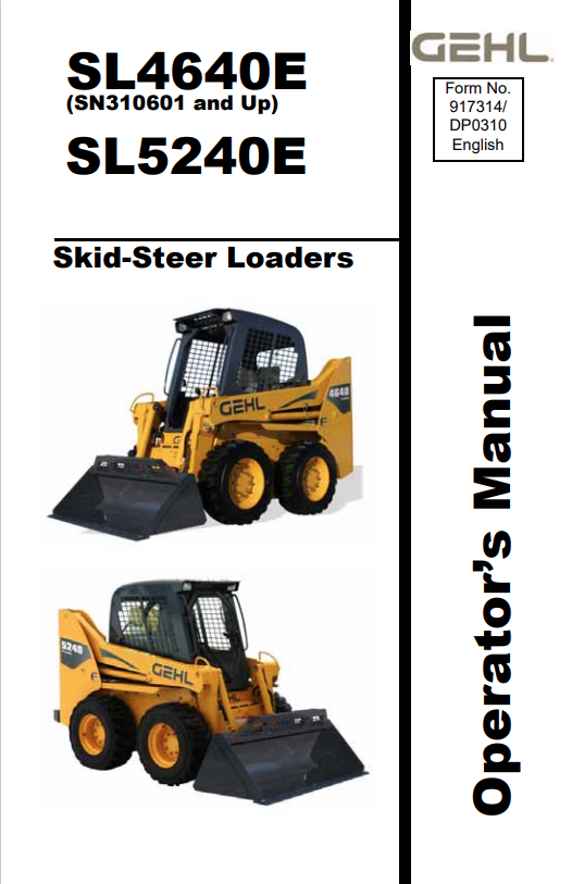 GHEL SL4640E, SL5240E SKID-STEER LOADER OPERATOR MANUAL 917314 - PDF
