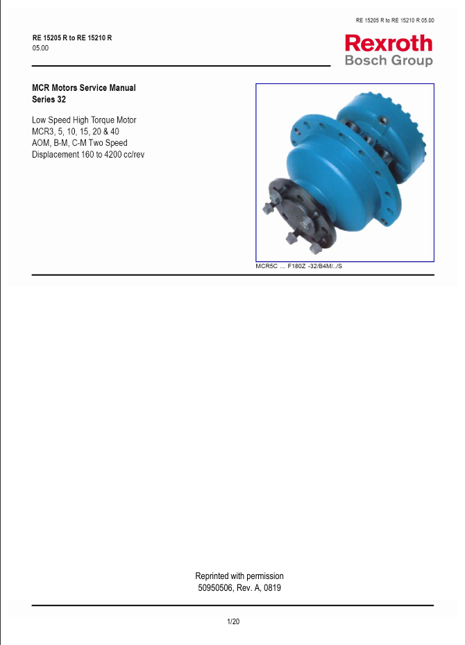 Gehl Rexroth RE15205R, RE15210R Service Manual 50950506 PDF