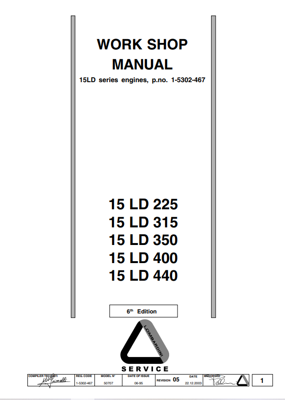 JCB 15 LD 225, 15 LD 315, 15 LD 350, 15 LD 400, 15 LD 440 Workshop Manual 1-5302-467 PDF