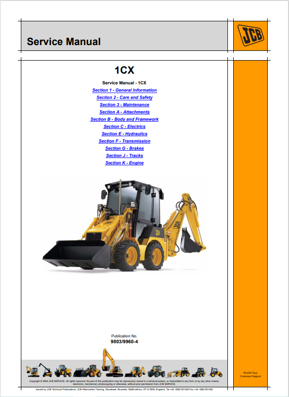 JCB 1CX Service Manual 9803/9960-4 PDF