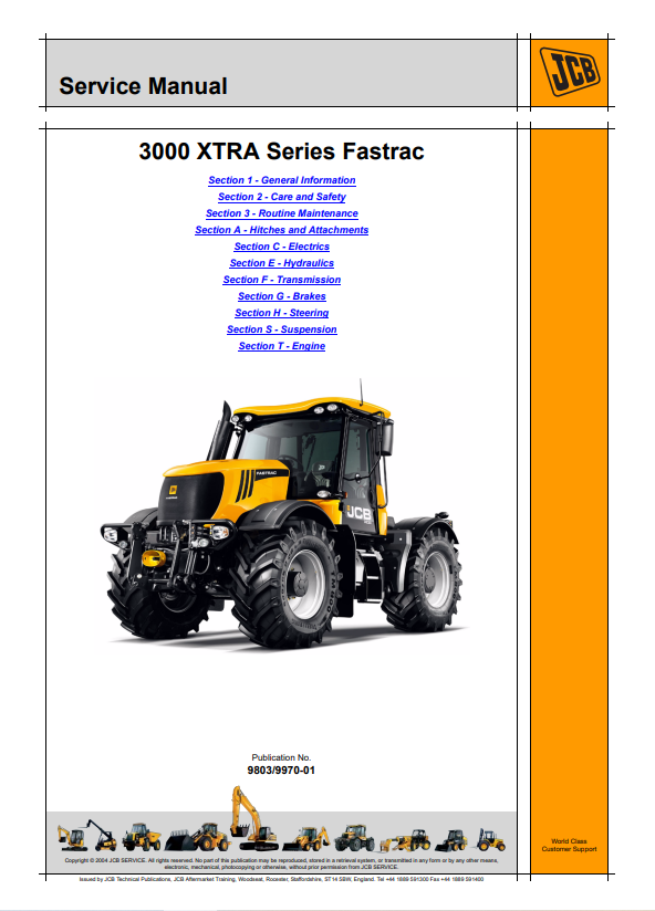 JCB 3000 XTRA Series Fastrac Service Manual 9803/9970-01 PDF 