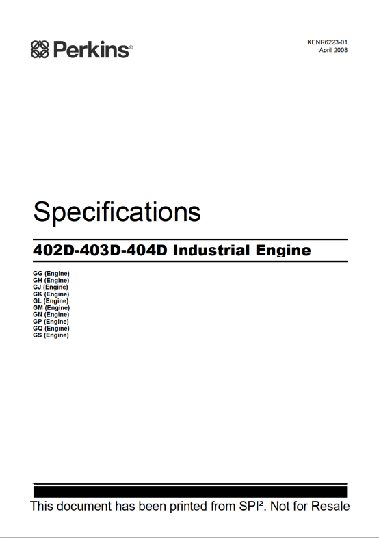 JCB 402D, 403D, 404D Specifications Industrial Engine Manual KENR6223-01 PDF