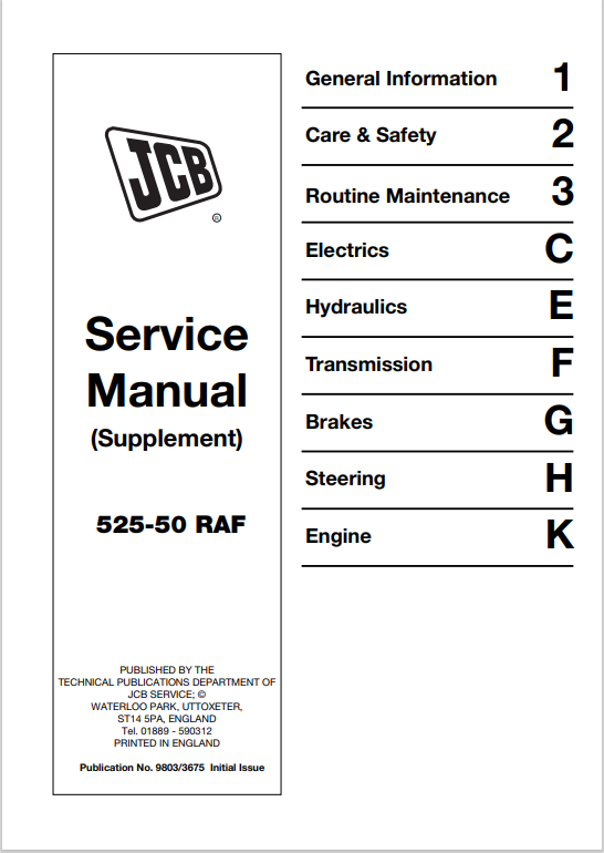 JCB 525-50 RAF Service Manual 9803/3675 PDF