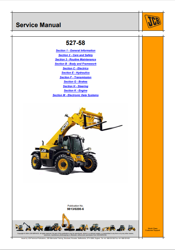 JCB 527-58 Service Manual 9813/0200-6 PDF