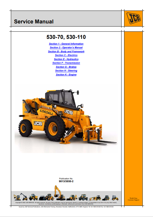 JCB 530-70, 530-110 Service Manual 9813/3850-2 PDF