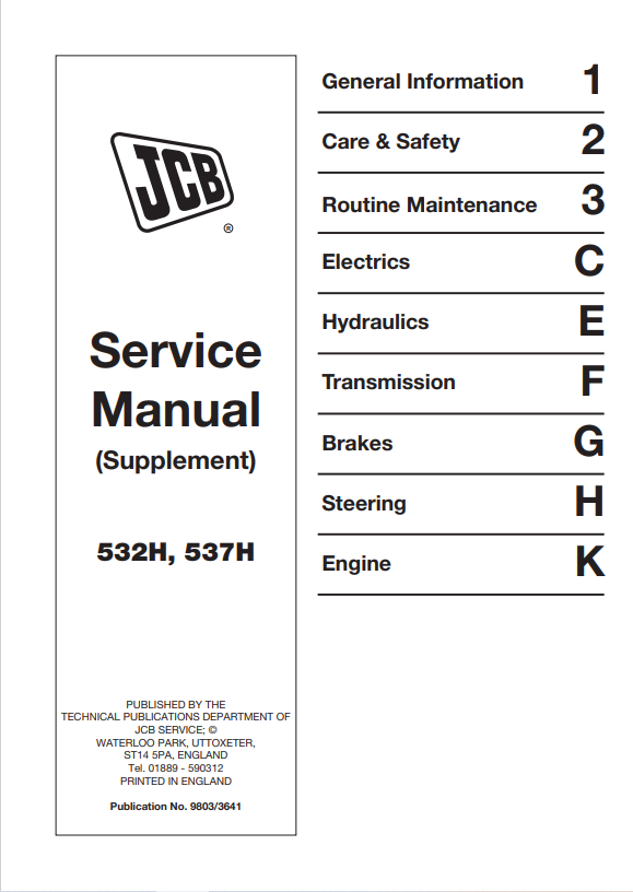 JCB 532H, 537H Service Manual 9803/3641 PDF