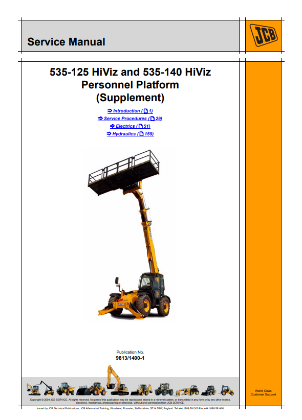 JCB 535-125 HiViz and 535-140 HiViz Personnel Platform Service Manual 9813/1400-1 PDF