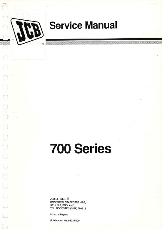 JCB 700 Series Service Manual 9803/5000 PDF 
