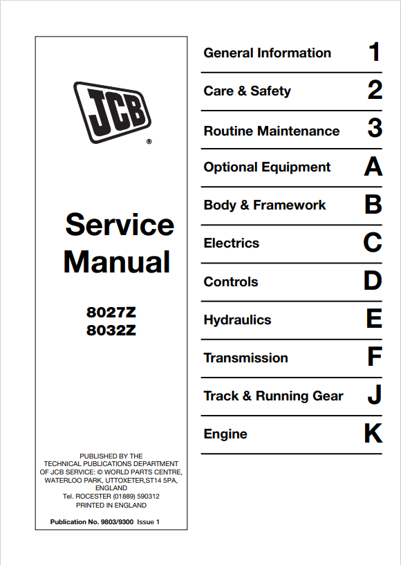 JCB 8027Z, 8032Z Service Manual 9803/9300 PDF