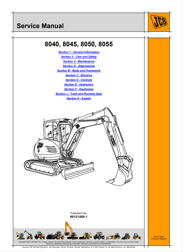 JCB 8040, 8045, 8050, 8055 Service Manual 9813/1850-1 PDF