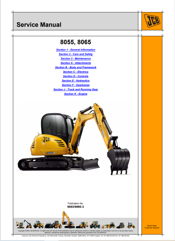 JCB 8055, 8065 Service Manual 9803/9890-3 PDF