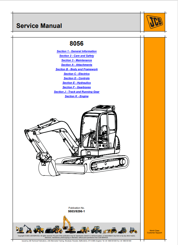 JCB 8056 Service Manual 9803/9296-1 PDF