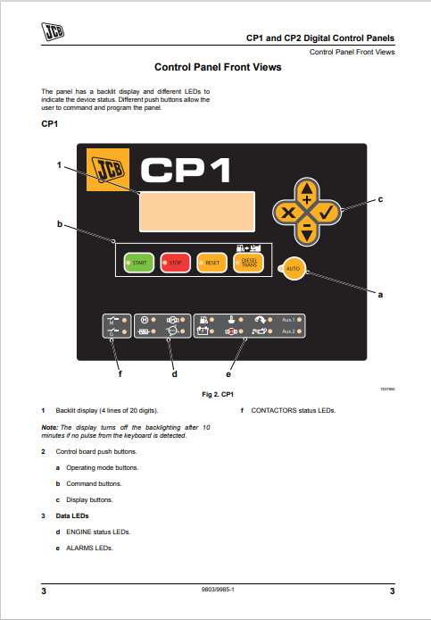 JCB CP1 and CP2 Digital Control Panels Service Manual 9803/9985-1 PDF