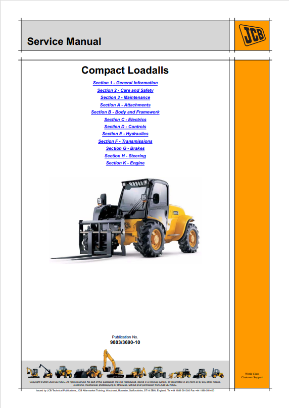 JCB Compact Loadalls 515, 520, 524, 527 Service Manual 9803/3690-10 PDF