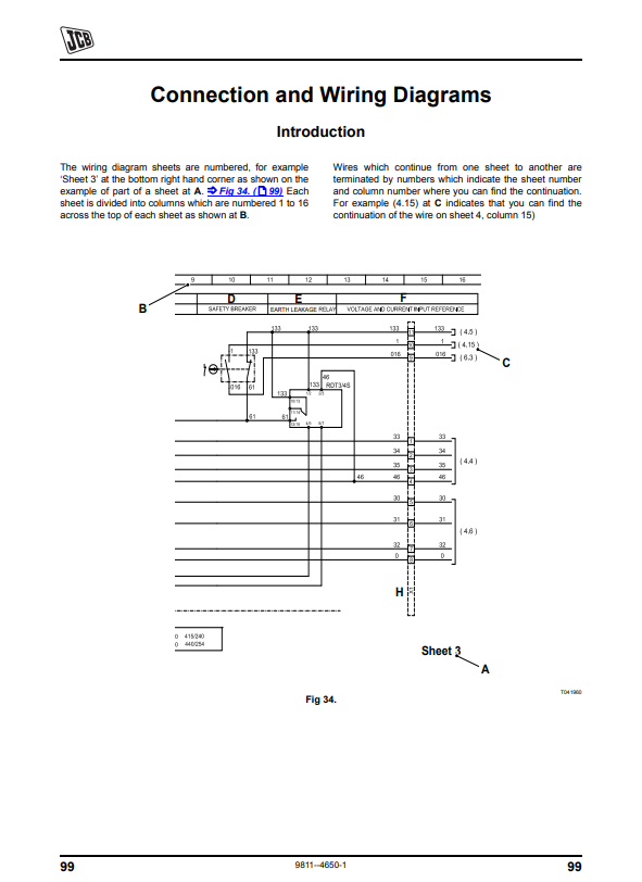 JCB Connection and Wiring Diagram CP1 and CP2 Service Manual 9811/4650-1 PDF