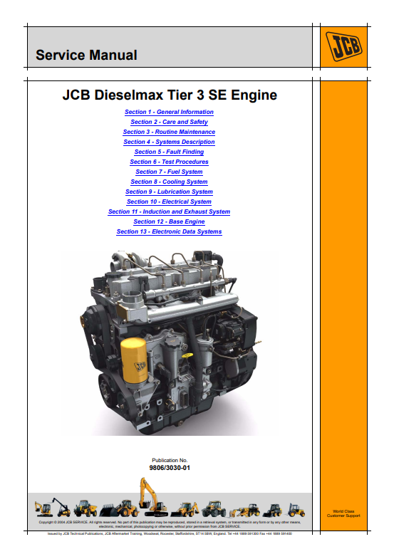 JCB Dieselmax Tier 3 SE Engine Service Manual 9806/3030-01 PDF