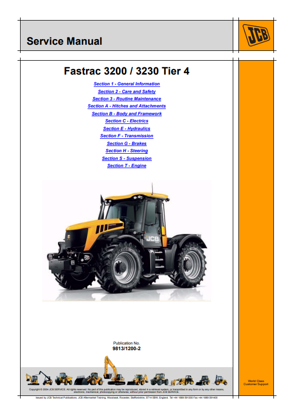 JCB Fastrac 3200, 3230 Tire 4 Service Manual 9813/1200-2 PDF