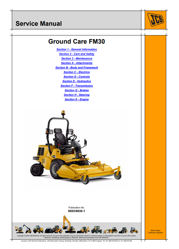 JCB Ground Care FM30 Service Manual 9803/9830-1 PDF