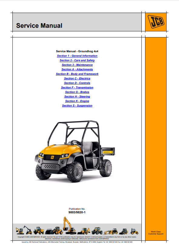 JCB Groundhog 4*4 Service Manual 9803/9820-1 PDF