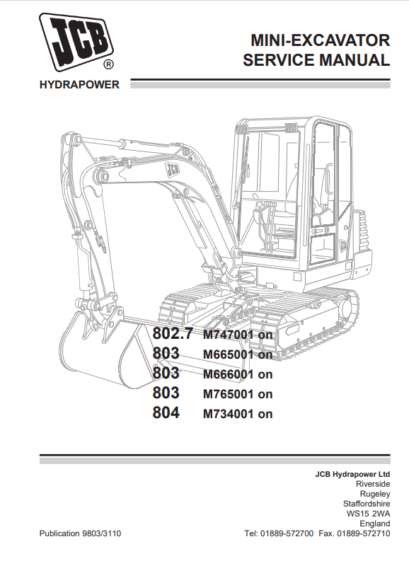 JCB Hydrapower 802.7, 803, 804 Service Manual 9803/3110 PDF