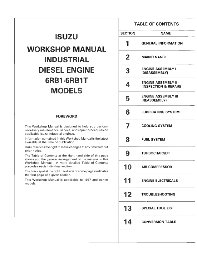JCB ISUZU Diesel Engine 6RB1, 6RB1T Model Workshop Manual PDF