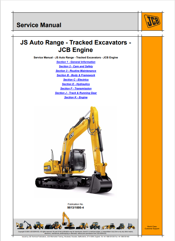 JCB JS115, JS130, JS145, JS160, JS180, JS200, JS210, JS220, JS230 Excavator, Engine Service Manual 9813/1000-4 PDF