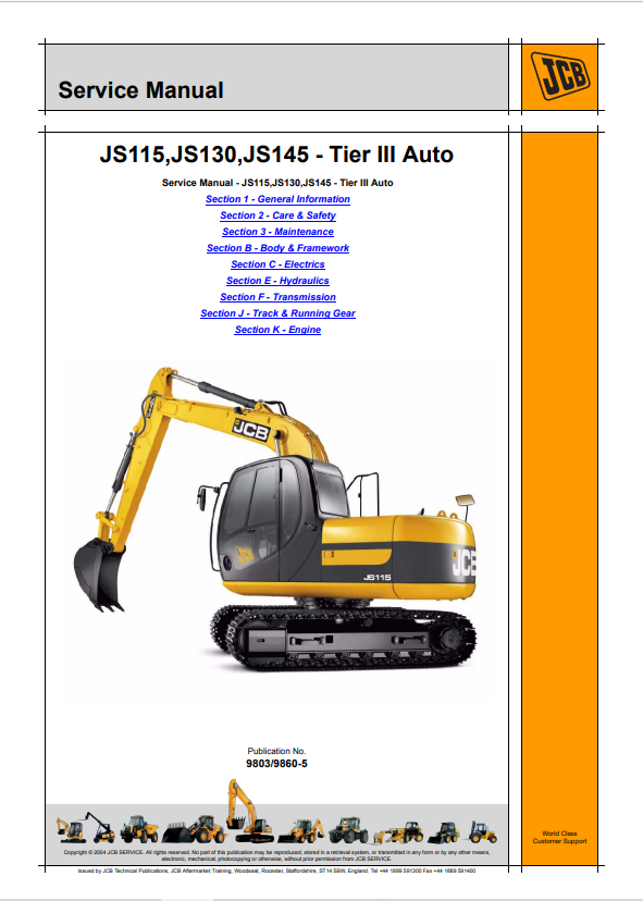 JCB JS115, JS130, JS145 Tier III Auto Service Manual 9803/9860-5 PDF
