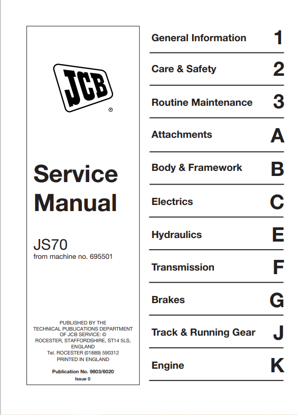 JCB JS70 Service Manual 9803/6020 PDF