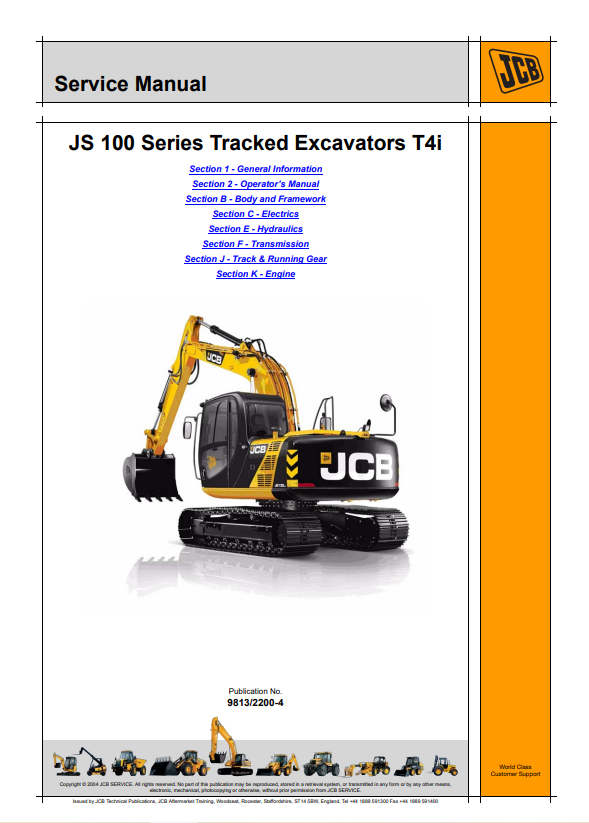JCB JS 100 Series Tracked Excavator T4i Service Manual 9813/2200-4 PDF
