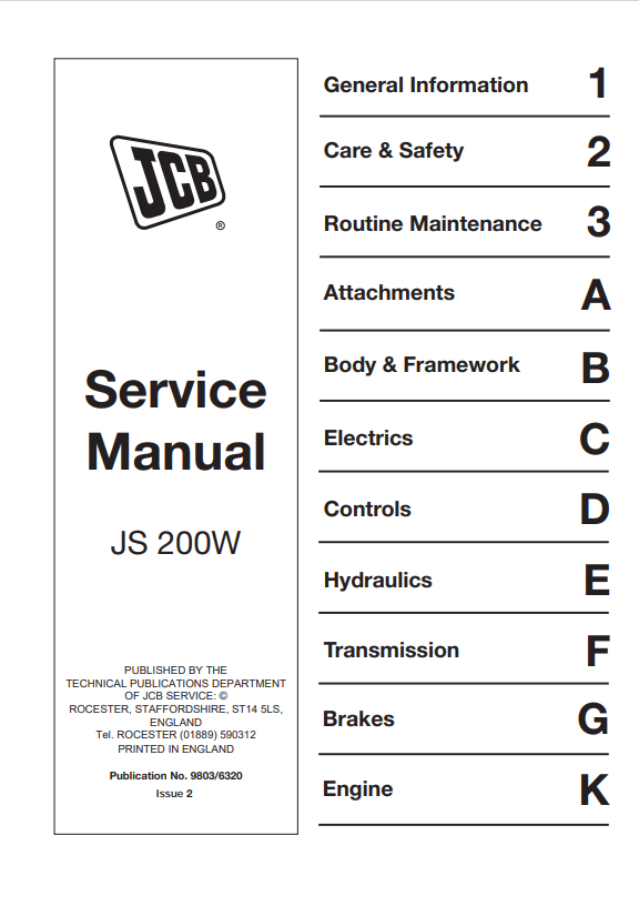 JCB JS 200W Service Manual 9803/6320 PDF