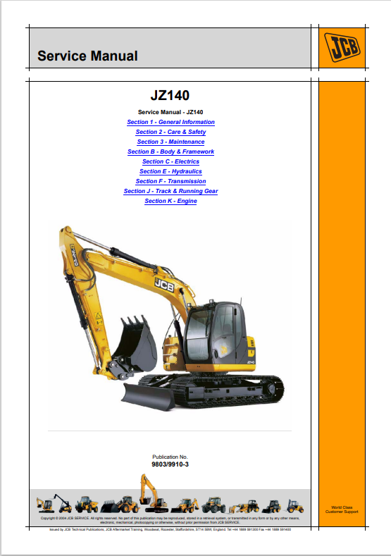 JCB JZ140 Service Manual 9803/9910-3 PDF