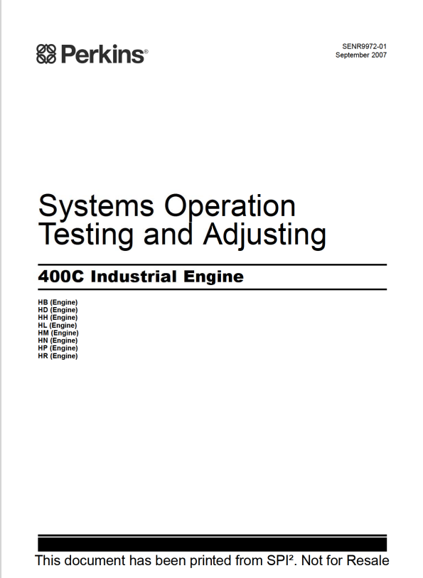 JCB , Perkins 400C Industrial Engine Systems Operation Testing and Adjusting Manual SENR9972-01 PDF
